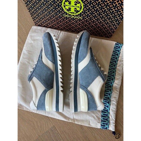 Tory Burch Sawtooth Logo Ivory Blue Low Top Sneaker Trainer Shoes 7.5 - Picture 6 of 10